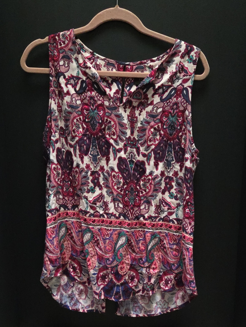 Renee C. Sleeveless Paisley Tank in Burgundy, Teal and Cream Countrycore